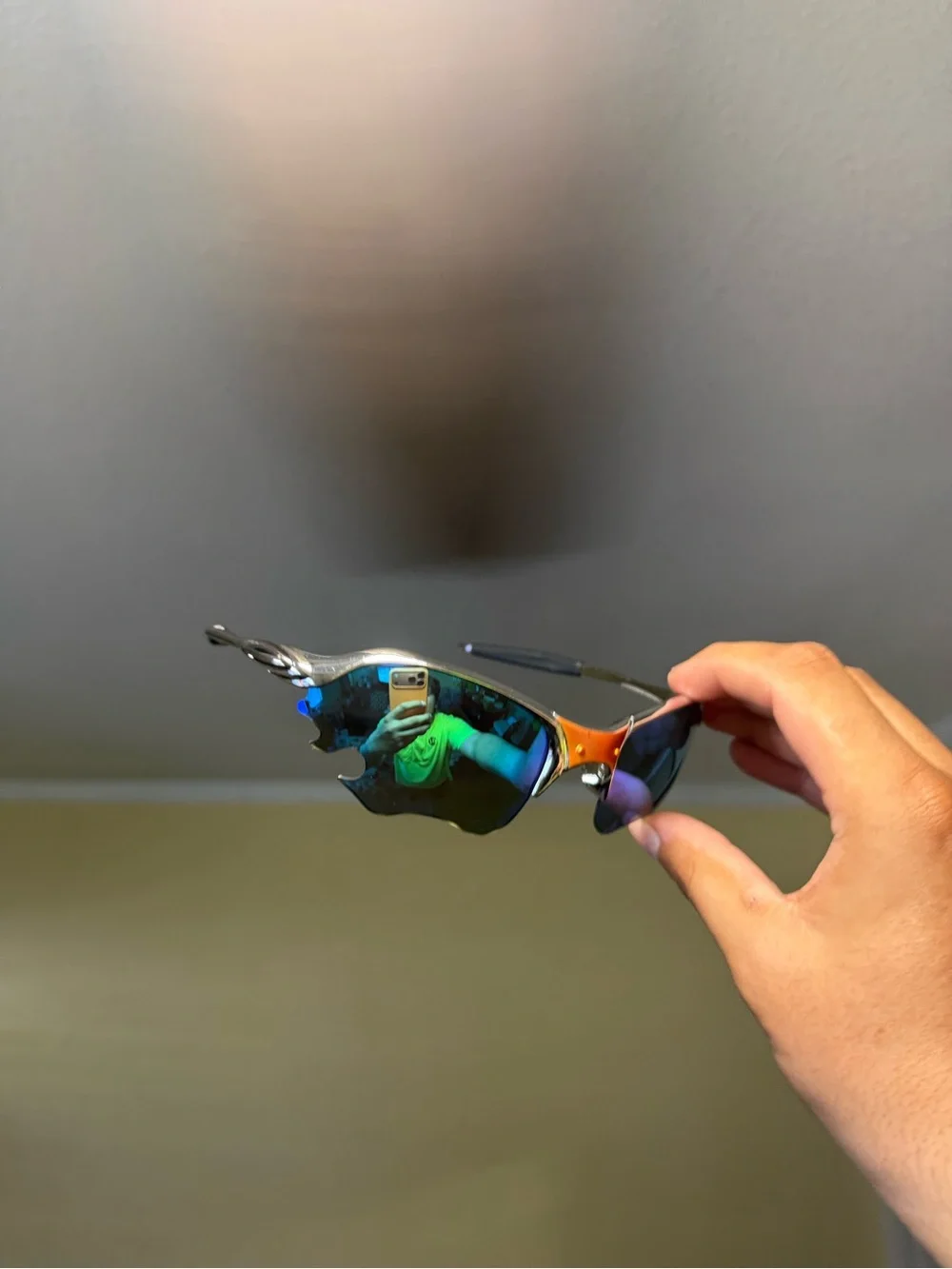 Oakley Inspired Iridescent Blue Shield Sunglasses